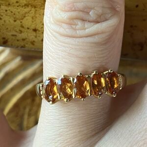 Natural Orange Garnet Sterling Silver Ring Size 8